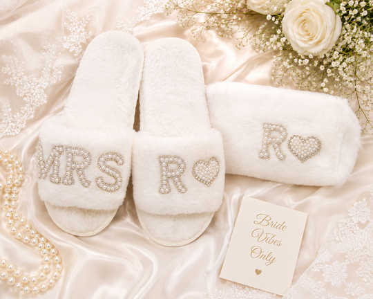 Custom Bridal Slippers & Makeup Bag Set