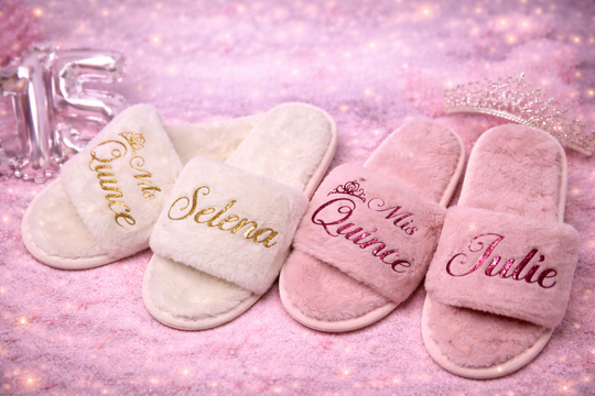 Mis Quince Custom Fluffy Slippers – Personalized Sweet 15 Birthday Slippers