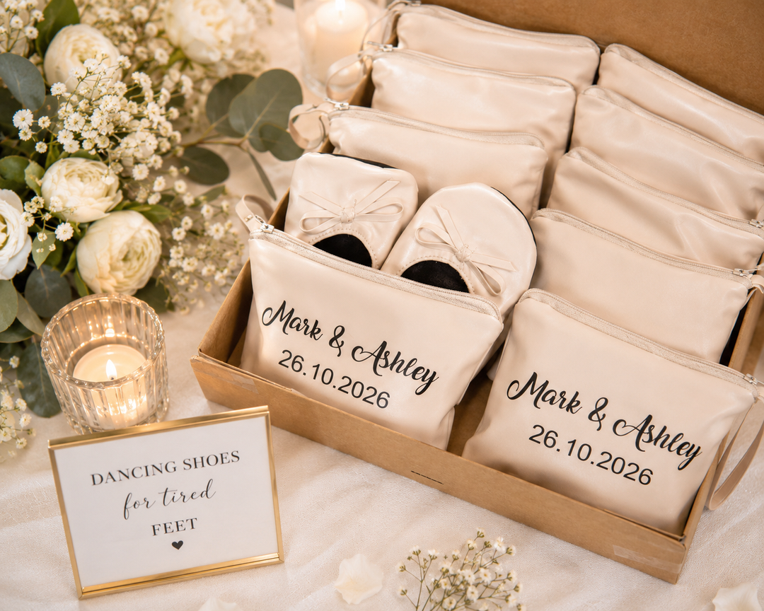 Set of 12 Personalized Foldable Ballet Flats. Wedding Favors & Dancing Shoes