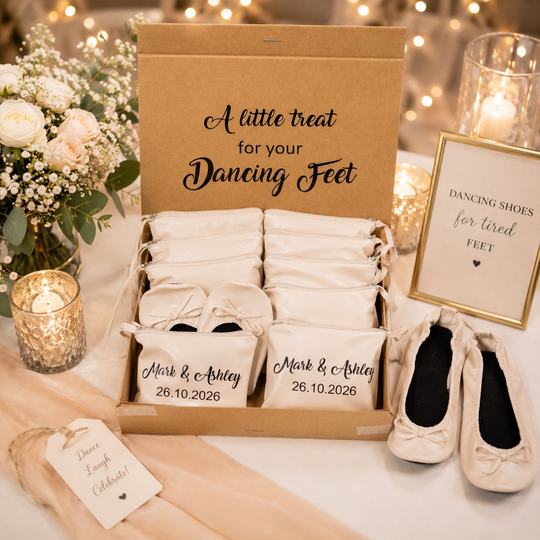 Set of 12 Personalized Foldable Ballet Flats. Wedding Favors & Dancing Shoes