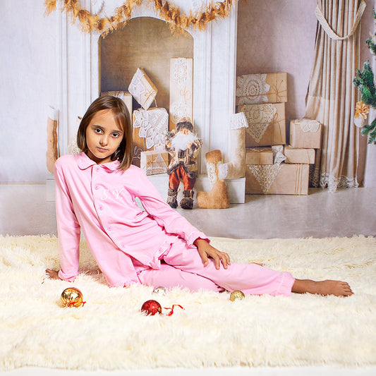 Custom Kids Cotton Christmas Ruffle Pajamas