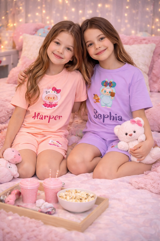 Kids Personalized Cotton Pajama Set – Custom Name Soft Sleepwear for Girls