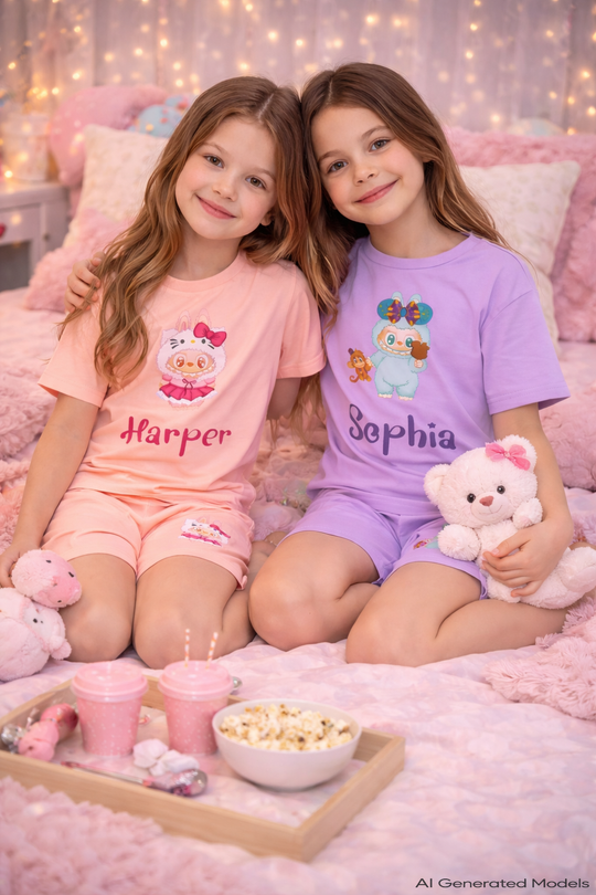 Kids Personalized Cotton Pajama Set – Custom Name Soft Sleepwear for Girls