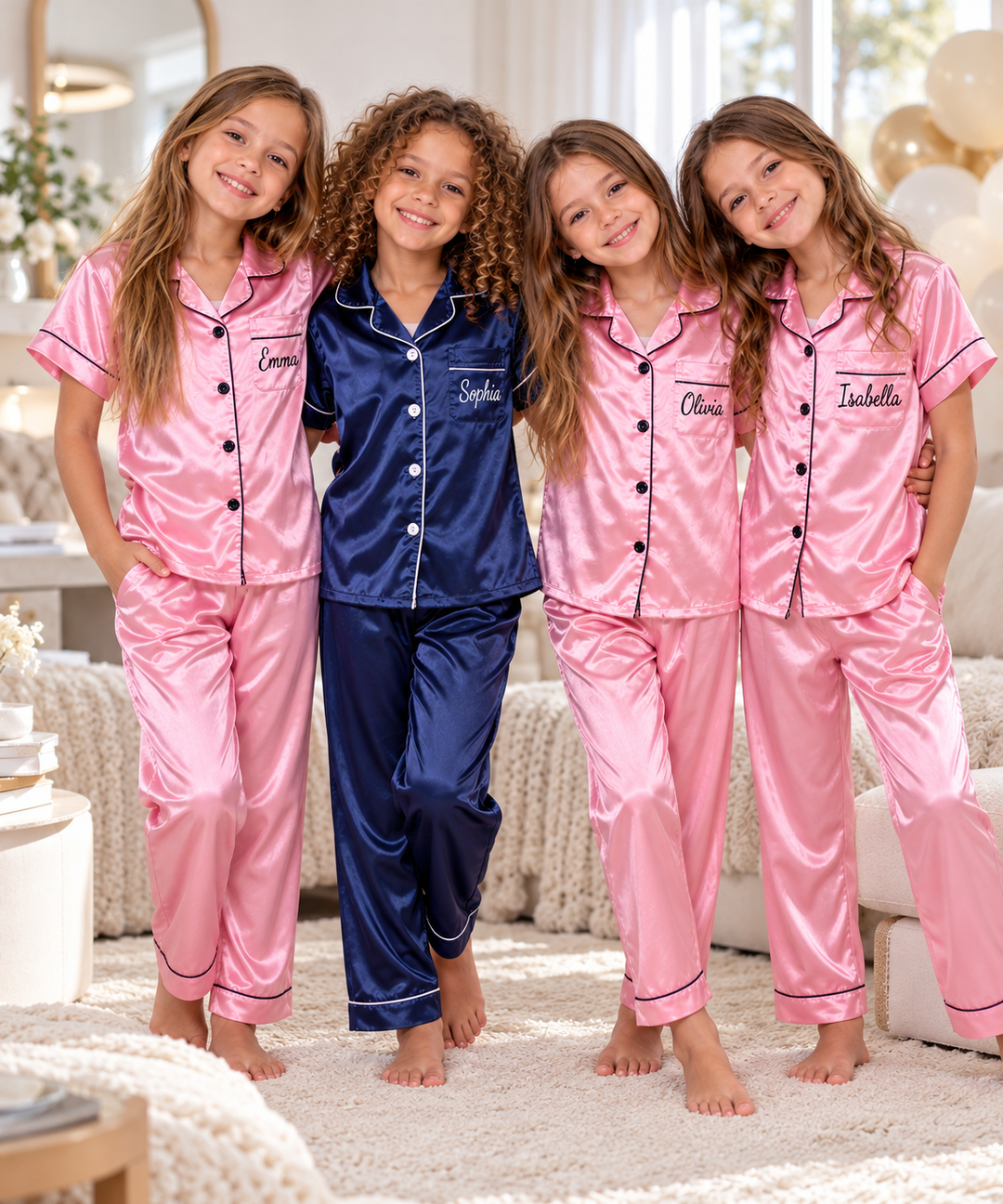 Personalized Kids Satin Pajamas – Girls Sleepover & Spa Birthday Party PJs