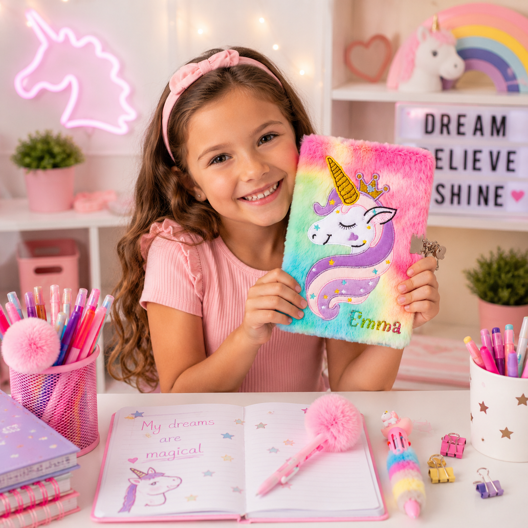 Personalized Unicorn Fluffy Diary with Lock