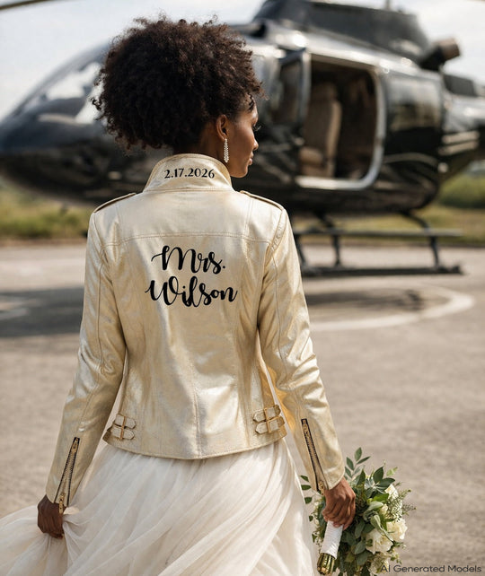 Custom Mrs Bridal Leather Sequin Jacket