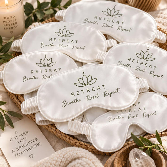 Custom Wellness Retreat Sleep Masks, Personalized Meditation Eye Mask, Women’s Retreat Gifts, Yoga Retreat Favors, Spiritual Event Gifts, Bulk