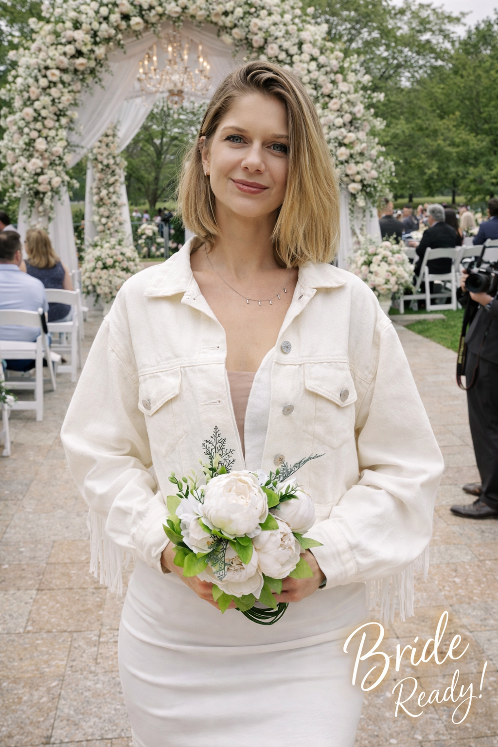 Custom White Bridal Jacket with Fringes