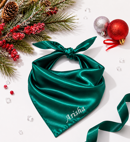 Custom Dog Satin Bandana Christmas RED & GREEN