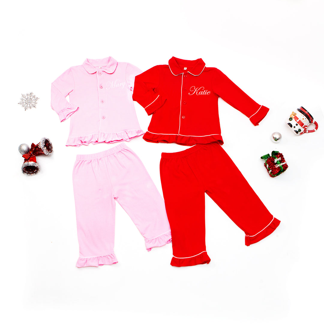Custom Kids Cotton Christmas Ruffle Pajamas