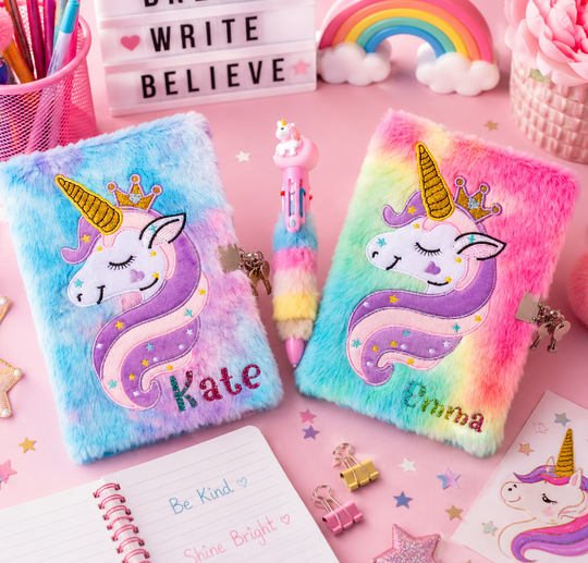 Personalized Unicorn Fluffy Diary with Lock