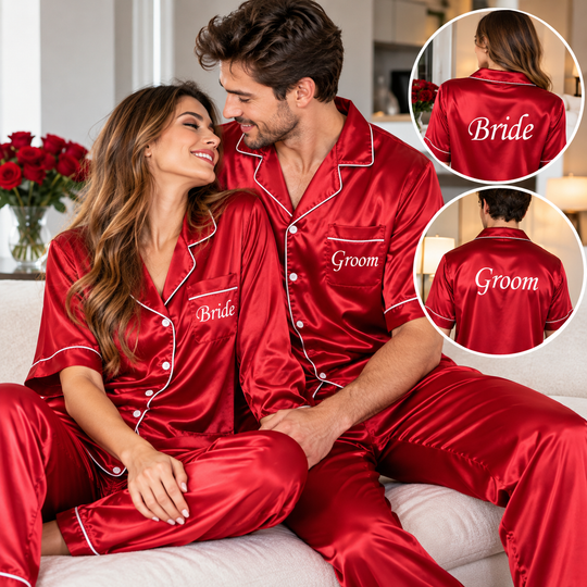 Custom Bride and Groom Satin Pajama Sets for Couple