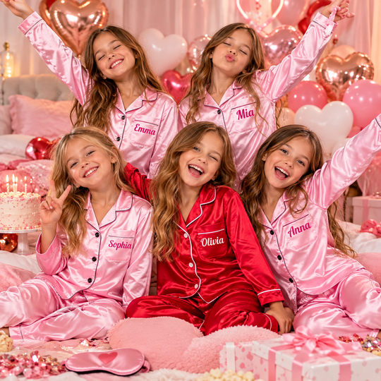 Personalized Girls Satin Pajamas – Custom Name Sleepover & Birthday Pajama Party Sets