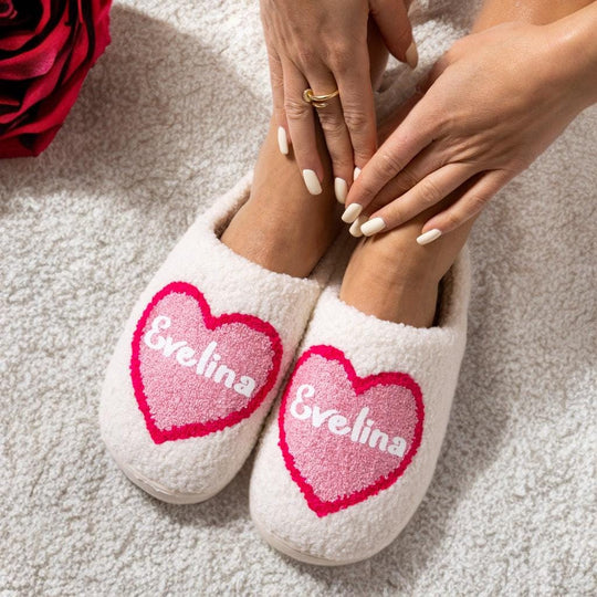 Cozy Custom Name Heart Slippers