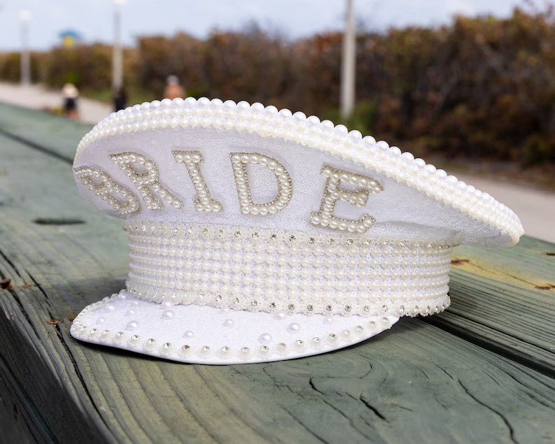 Bride Rhinestone Captain Cap