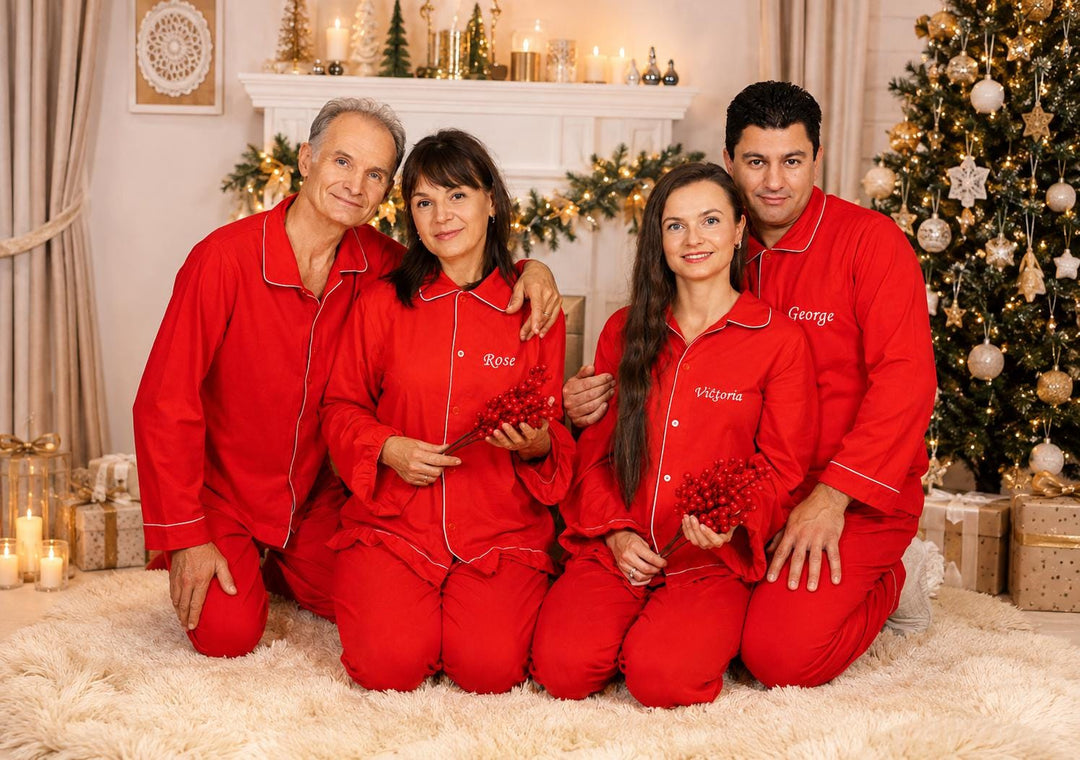 Matching Family Christmas Pajamas: Red Cotton Xmas Pyjamas - Ruffled