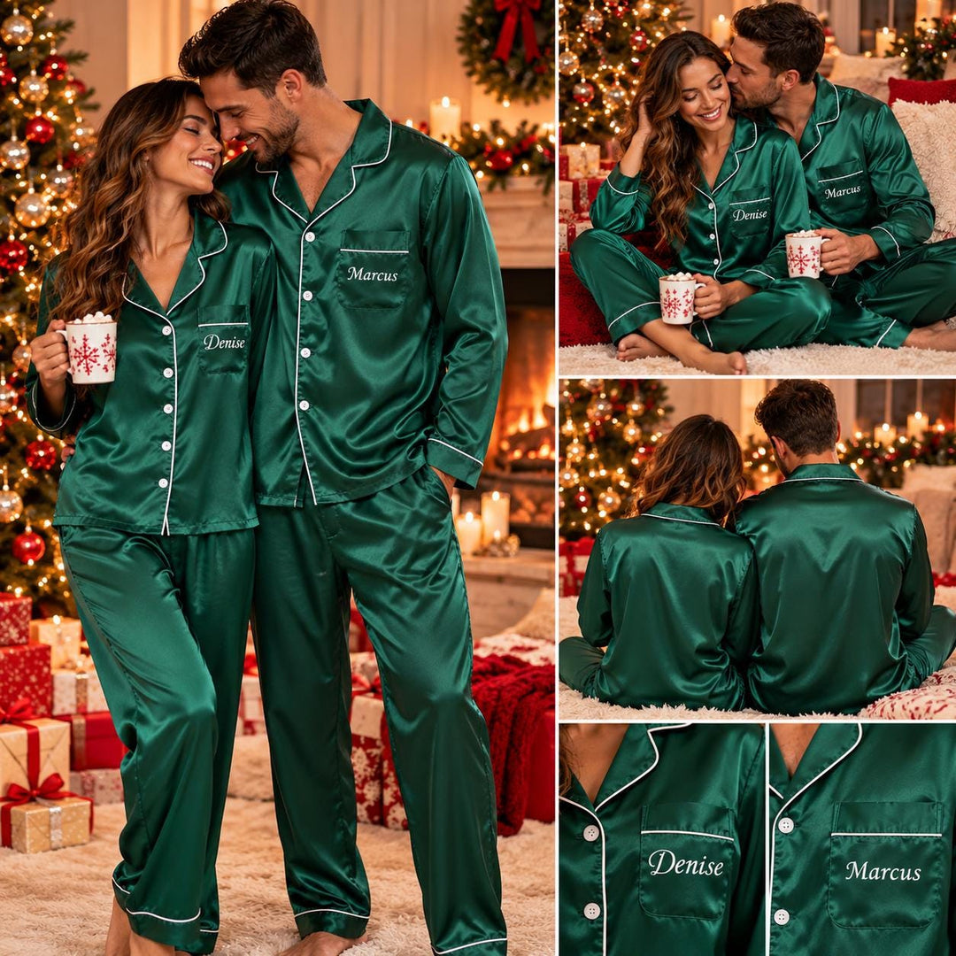 Personalized Couples Christmas Pajamas Long Sleeves + Pants