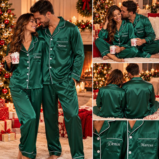 Personalized Couples Christmas Pajamas Long Sleeves + Pants