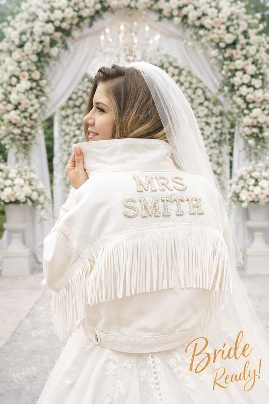 Custom White Bridal Jacket with Fringes