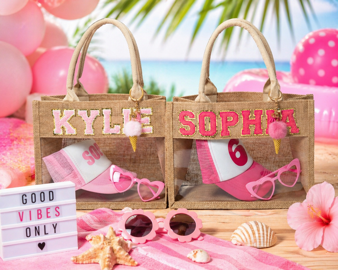Custom Trendy Transparent Tote Bags for Kids, Personalized Beach Bag, Custom Name Tote, Kids Pool Bag, Vacation Tote for Girls