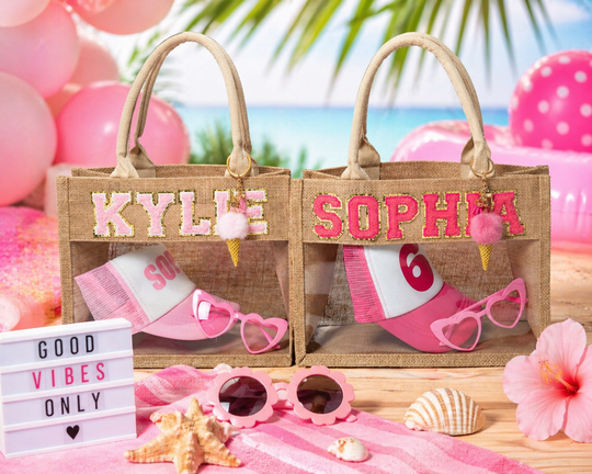 Custom Trendy Transparent Tote Bags for Kids, Personalized Beach Bag, Custom Name Tote, Kids Pool Bag, Vacation Tote for Girls