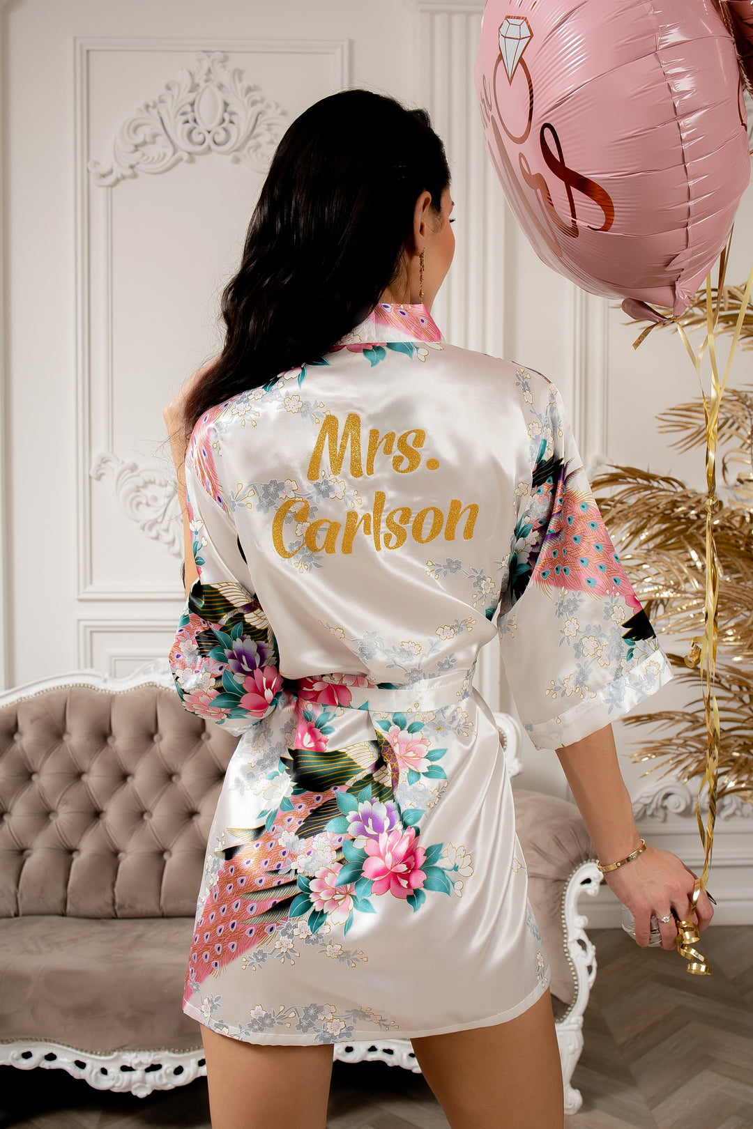 Set of 15 Floral and Peacock Bridesmaids Satin Robes