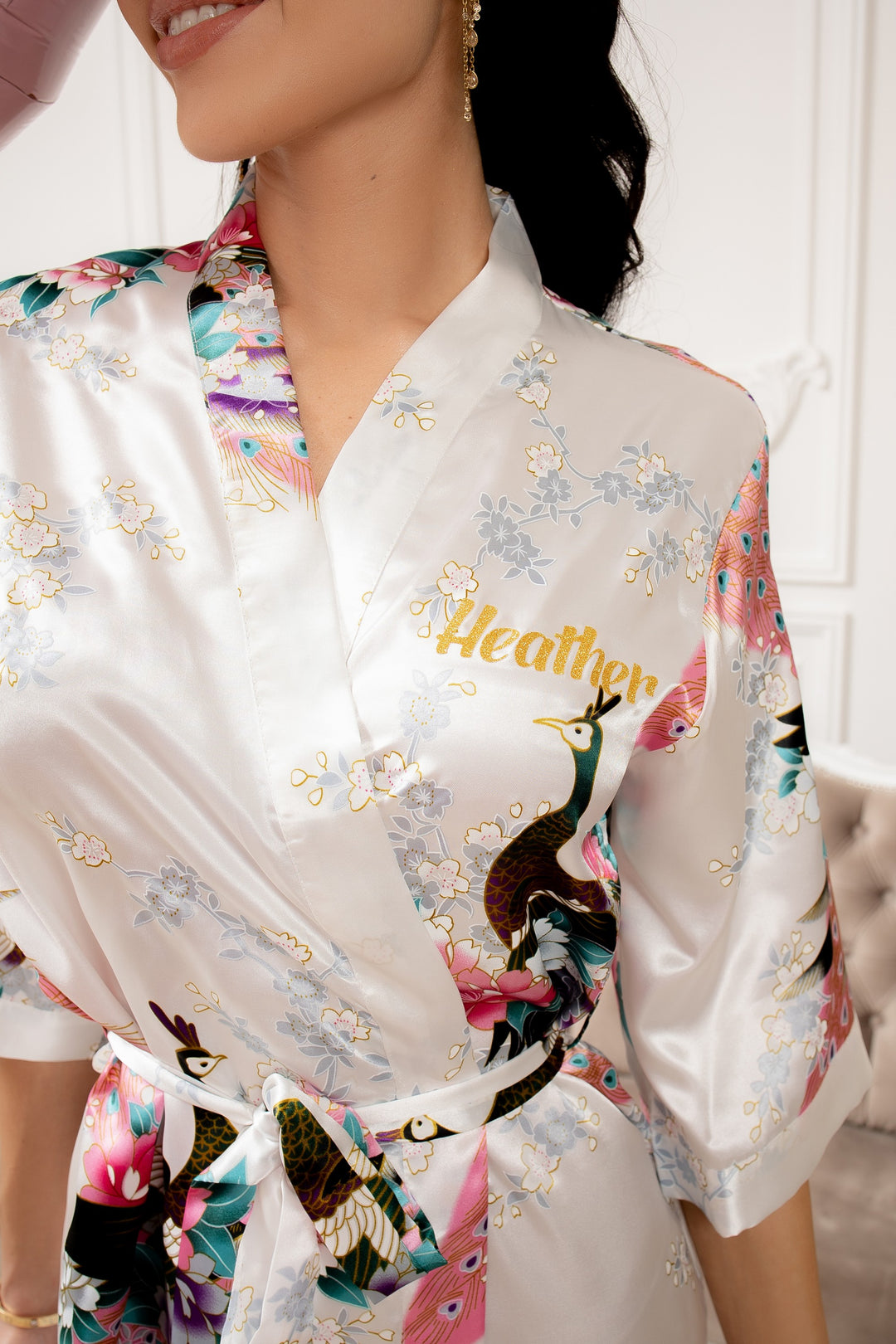 Set of 9 Floral and Peacock Bridesmaids Satin Robes