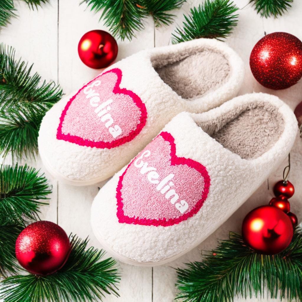 Cozy Custom Name Heart Slippers