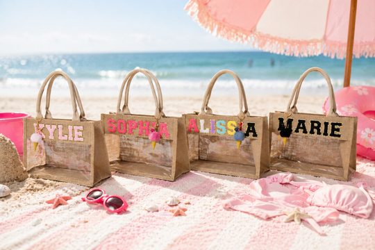 Custom Trendy Transparent Tote Bags for Kids, Personalized Beach Bag, Custom Name Tote, Kids Pool Bag, Vacation Tote for Girls