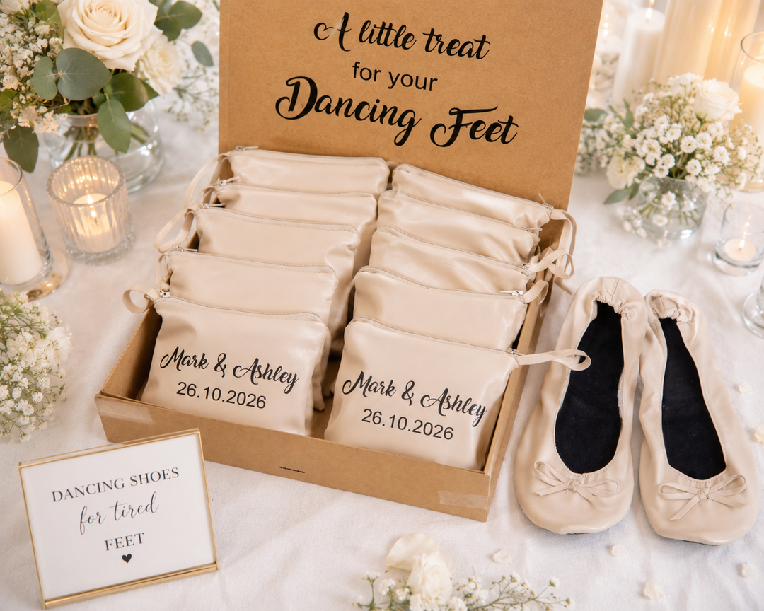 Set of 12 Personalized Foldable Ballet Flats. Wedding Favors & Dancing Shoes