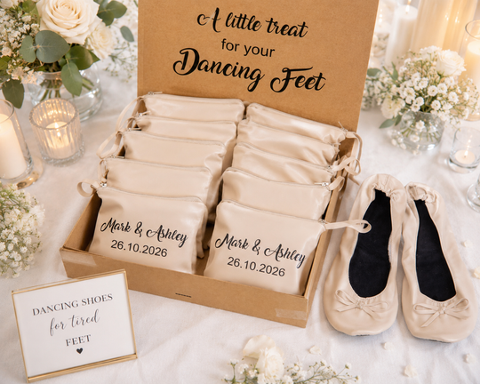 Set of 12 Personalized Foldable Ballet Flats. Wedding Favors & Dancing Shoes