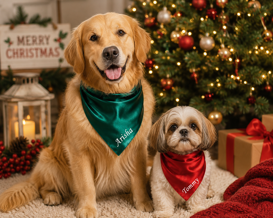Custom Dog Satin Bandana Christmas RED & GREEN