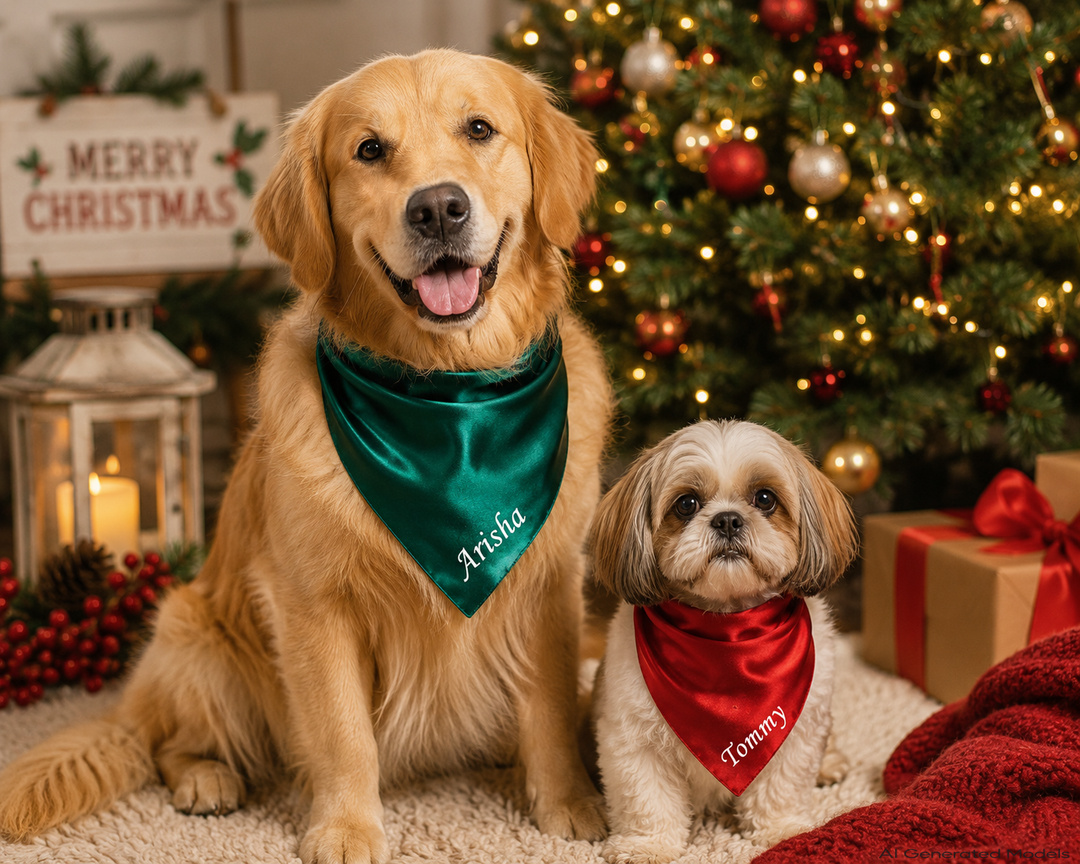 Custom Dog Satin Bandana Christmas RED & GREEN