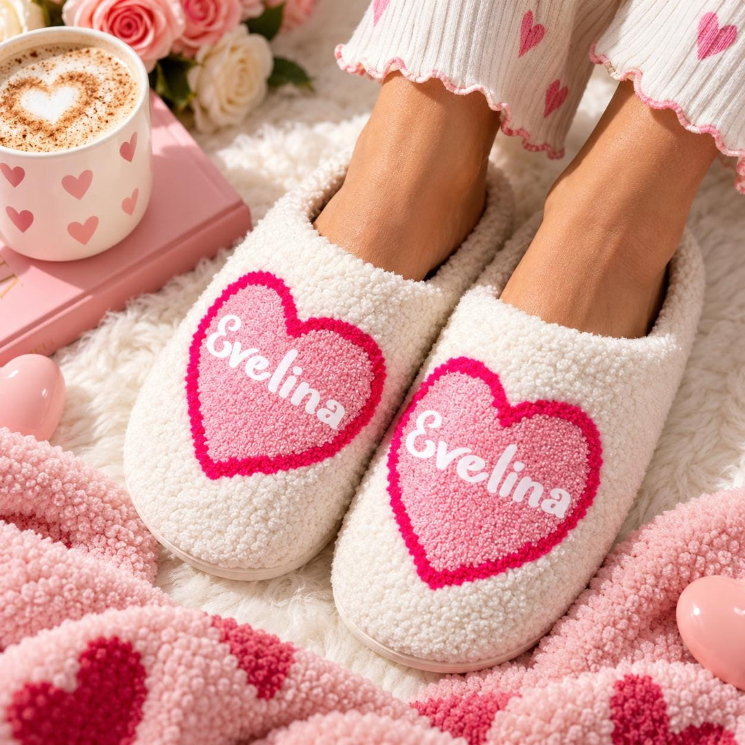 Cozy Custom Name Heart Slippers