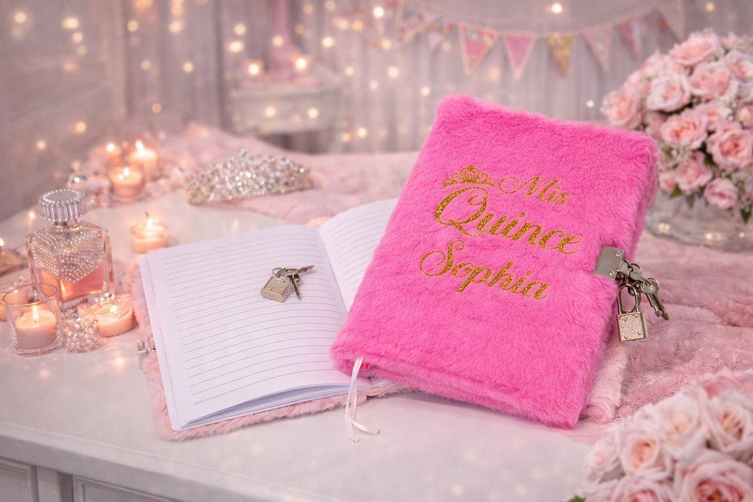 Mis Quince Personalized Fluffy Notebook – Custom Sweet 15 Journal Gift