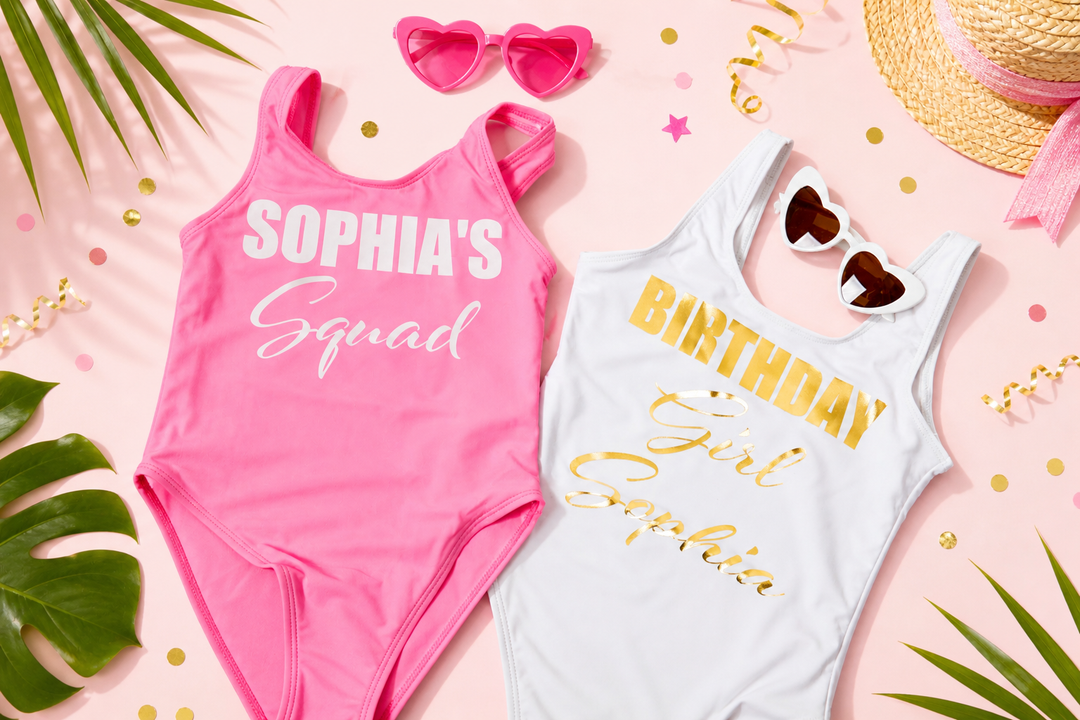 Kids Birthday Princess and her Squad One Piece Swimsuits
