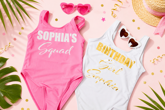 Kids Birthday Princess and her Squad One Piece Swimsuits