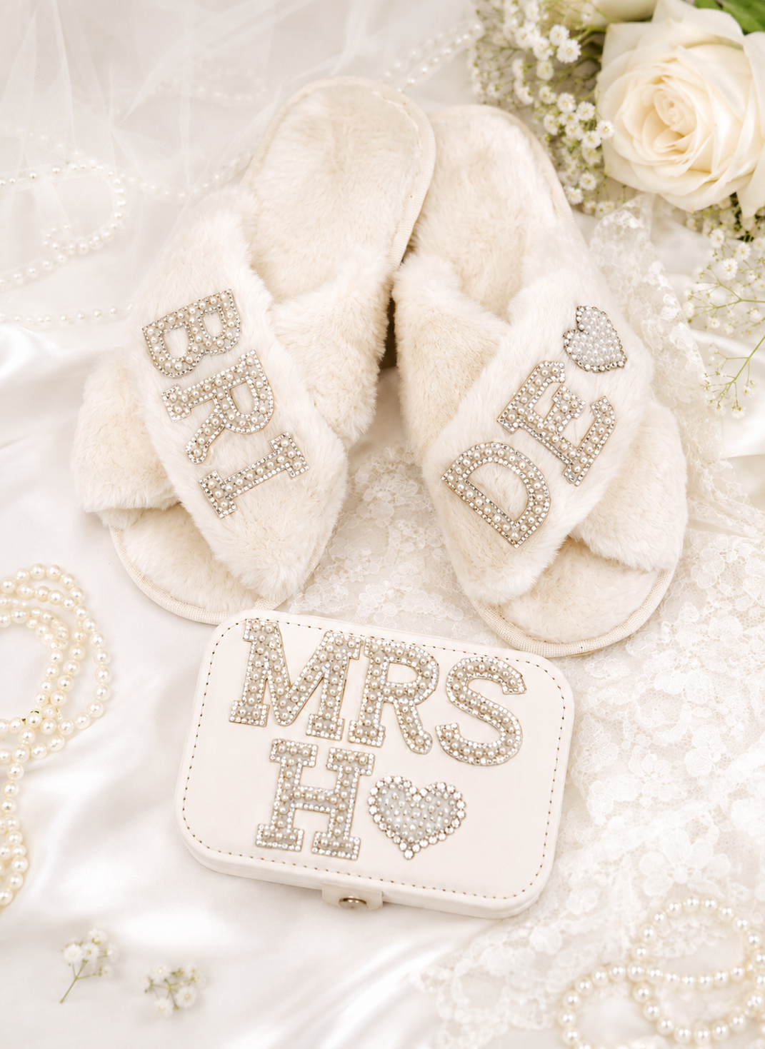 Bridal Fluffy Slippers & Mrs Jewelry Box Set