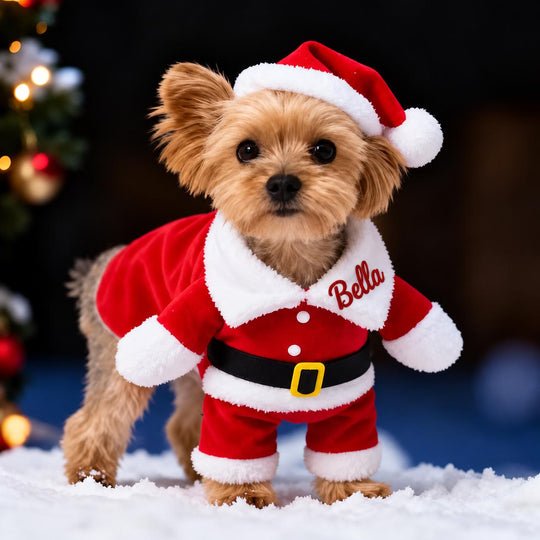 Personalized Dog Santa Costume, Custom Name Christmas Dog Outfit, Red Santa Suit for Dogs, Holiday Pet Costume, Christmas Dog Clothes