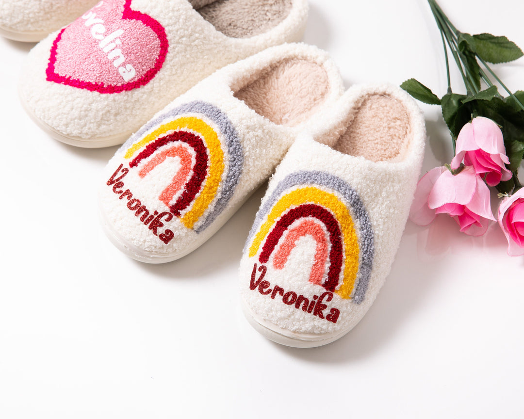 Cozy Custom Name Heart Slippers