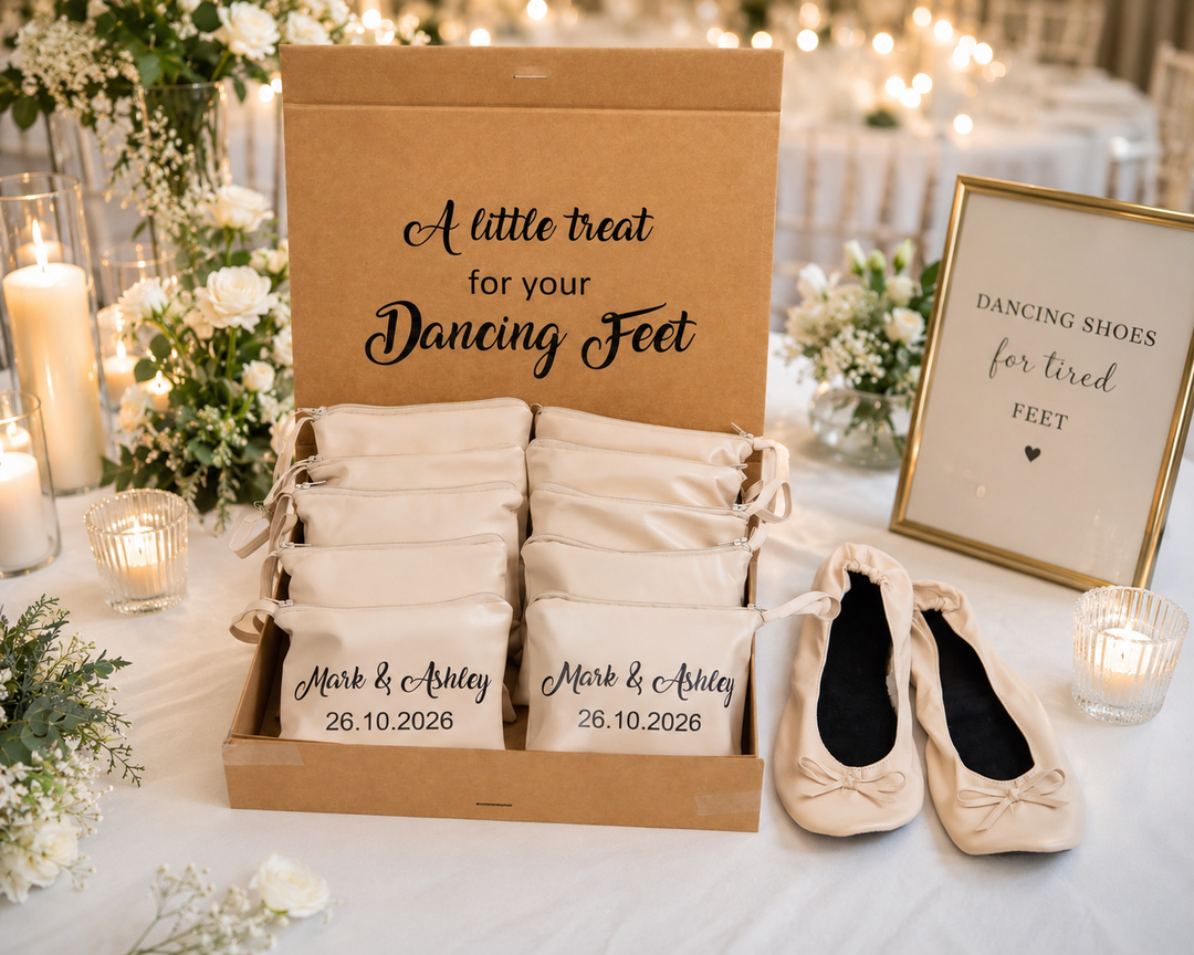 Set of 12 Personalized Foldable Ballet Flats. Wedding Favors & Dancing Shoes
