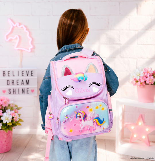 Personalized Unicorn Backpack for Girls, Custom Kids School Backpack