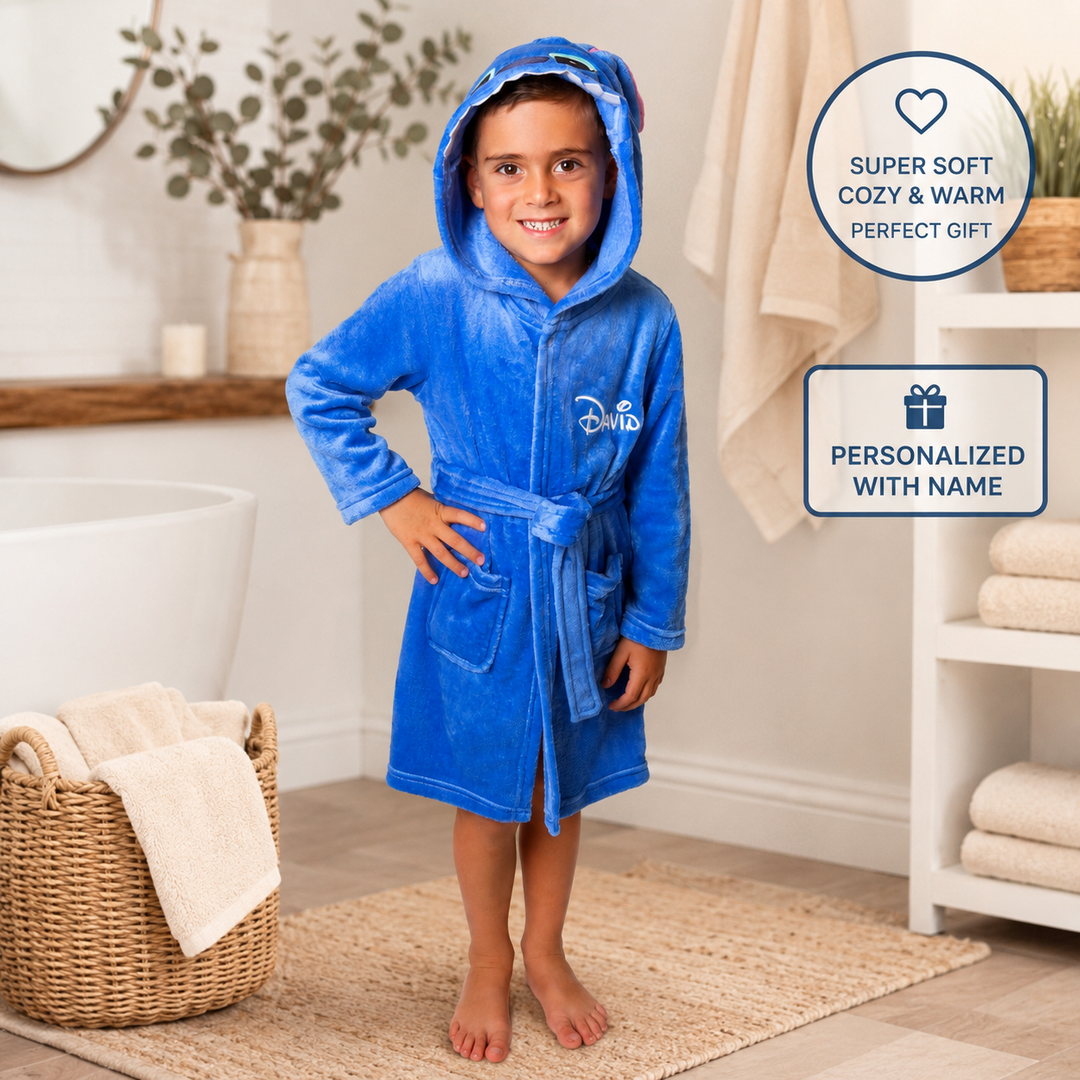 Personalized Kids Trendy Bathrobes – Custom Name Soft Hooded Robes for Boys & Girls