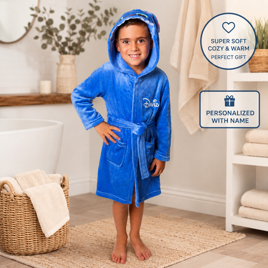 Personalized Kids Trendy Bathrobes – Custom Name Soft Hooded Robes for Boys & Girls