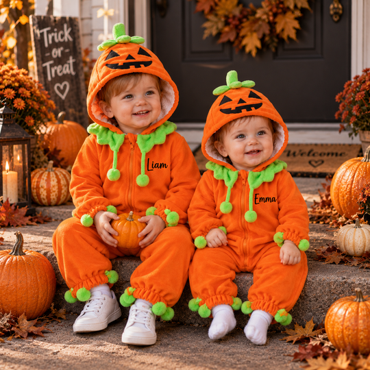 Personalized Baby Pumpkin Halloween Costume, Infant & Newborn Fall Romper