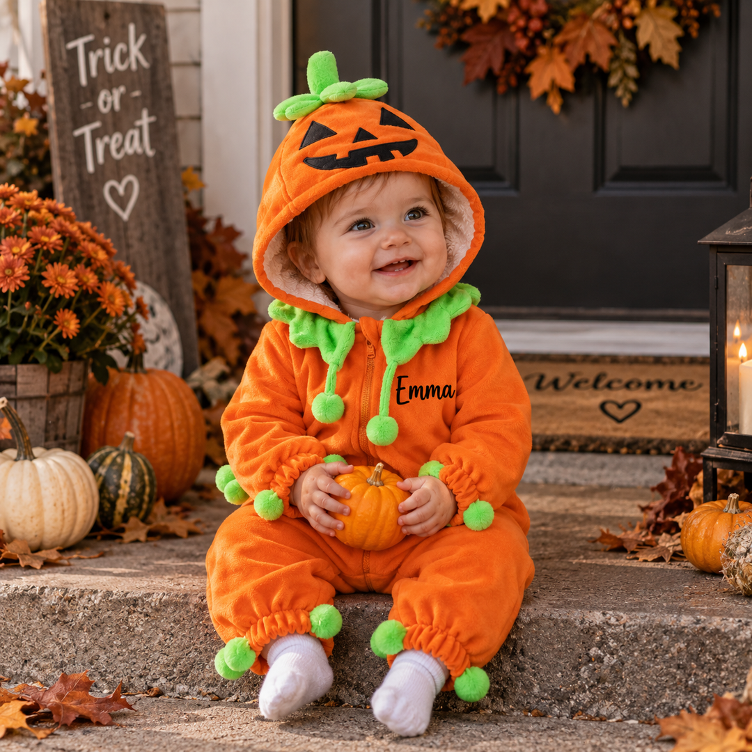 Personalized Baby Pumpkin Halloween Costume, Infant & Newborn Fall Romper