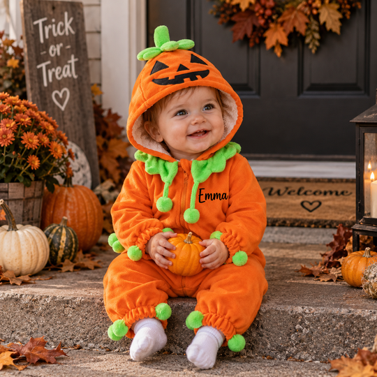 Personalized Baby Pumpkin Halloween Costume, Infant & Newborn Fall Romper