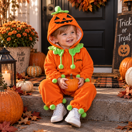 Personalized Baby Pumpkin Halloween Costume, Infant & Newborn Fall Romper