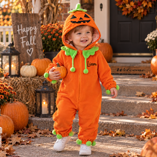 Personalized Baby Pumpkin Halloween Costume, Infant & Newborn Fall Romper