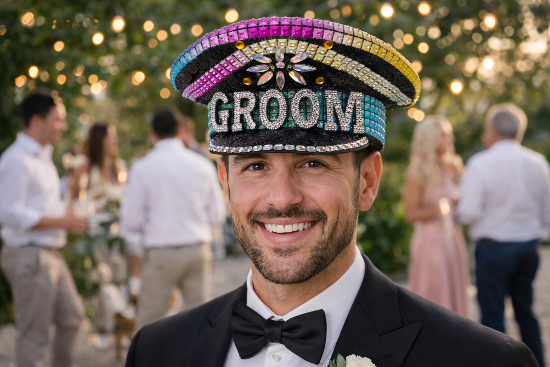 Groom and Bride Rhinestone Festival Hats